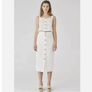 DL1961 NWT White eyelet midi skirt brown buttons slit XS